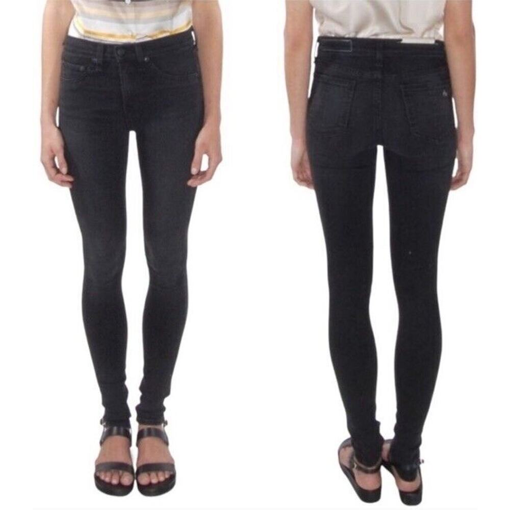 Rag & Bone Jeggings Size 26 High Rise Denim Leggings Black Grunge Goth P…